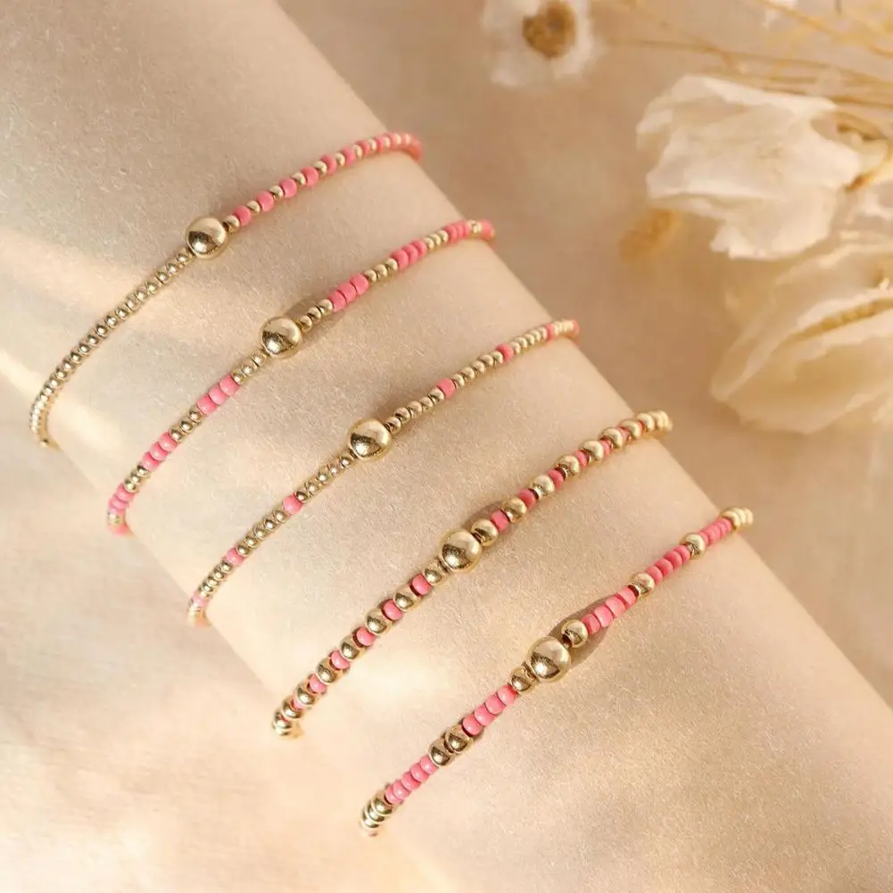 Layered Wrist Accessories Stackable Beaded Bracelets 5pcs Beaded Bracelet Stack for Women Tiny Beads Elastic Stretch for Teenage
