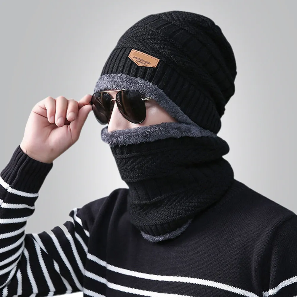 

Thick Wool Hat Scarf Set Black Kids Winter Accessories Easy Wash Dry Outdoor Wear Hat and Scarf Set Winter Hats