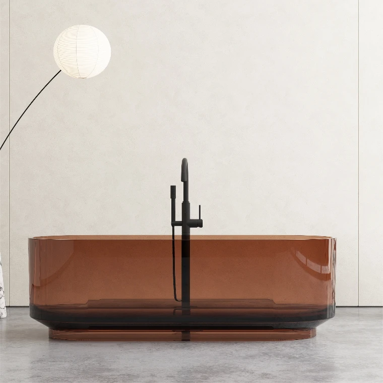 

Modern Transparent Resin Freestanding Bathtub with Drainer Customized Color Air Massage Solid Surface