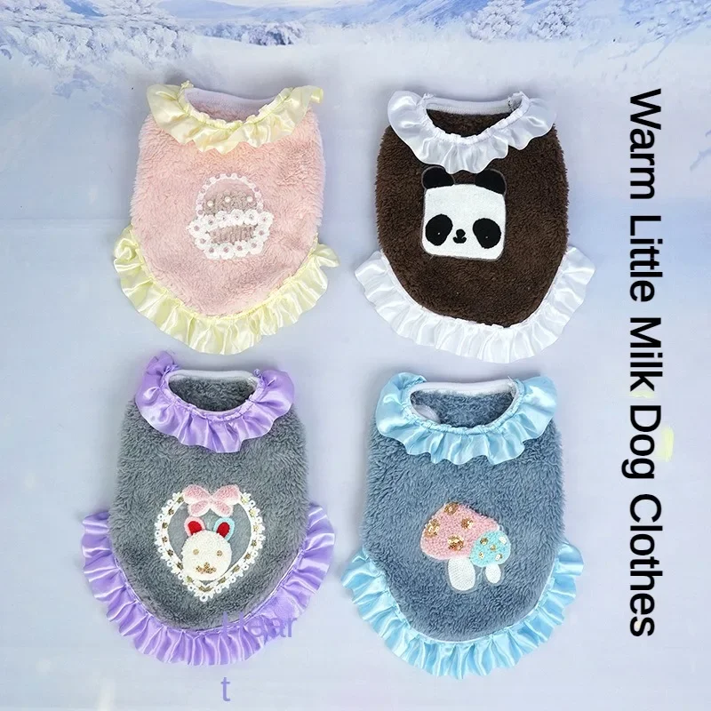 New Flannel Milk Dog Clothing Tea Cup Dog Birth Small Milk Dog Cat Pet Clothing Vest Cartoon