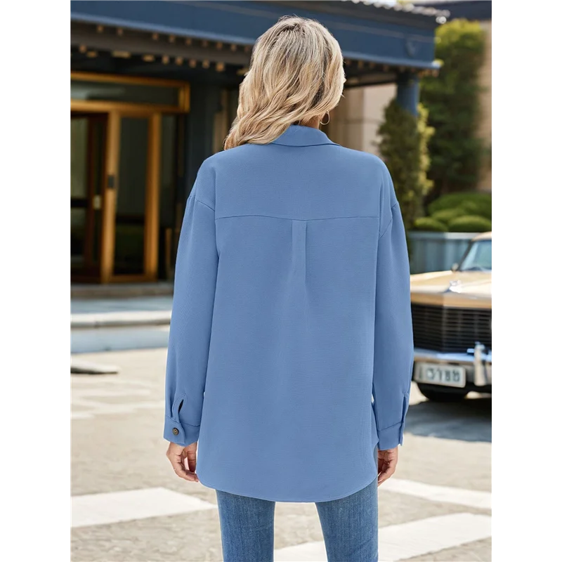 AOAO – Camisas femininas de manga comprida com botões, gola grande, ombro caído, blusa solta texturizada