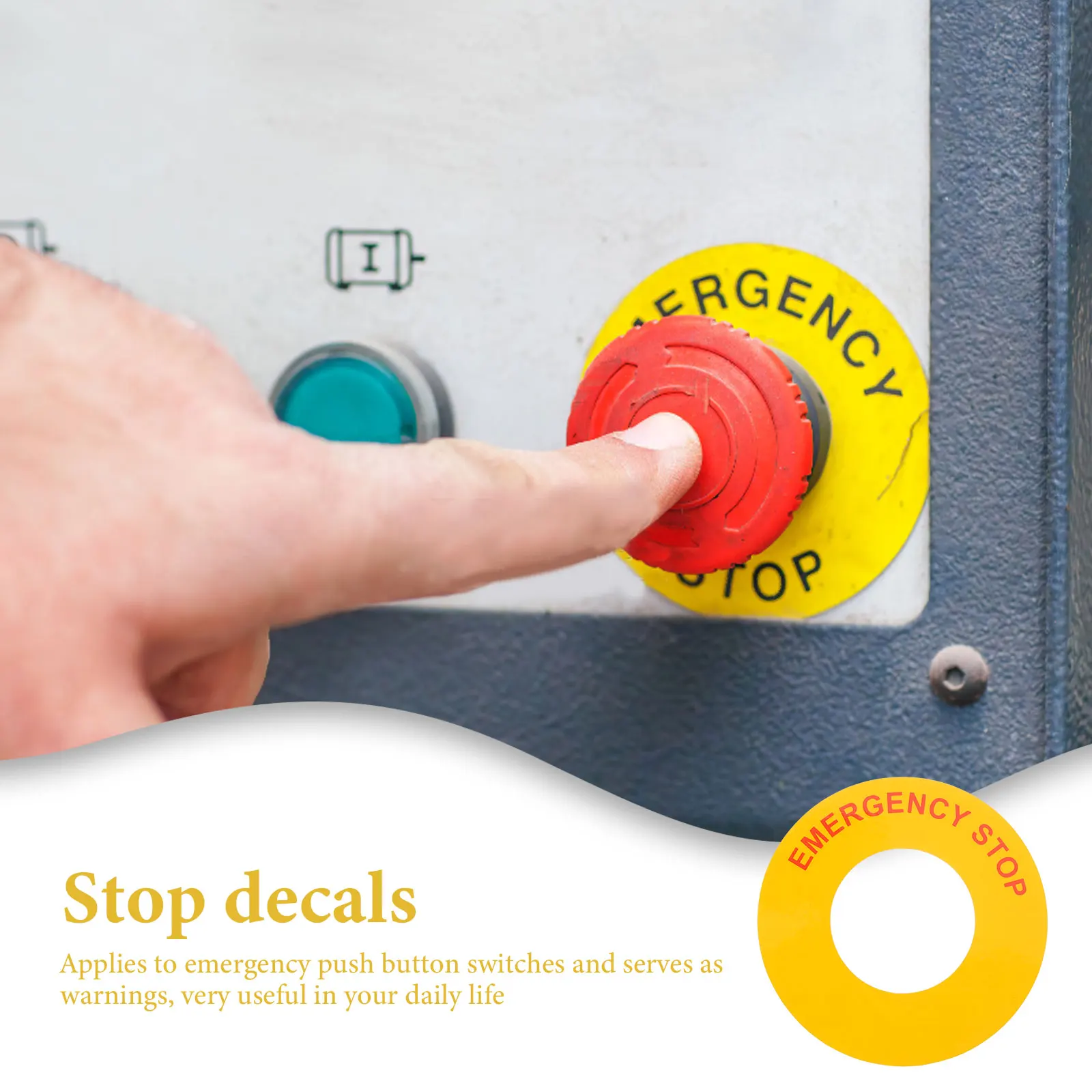 

4pcs Emergency Stop Label Bright Color Durable Pp Material For Industrial Machinery Safety Warning Decal Traffic Safety Sign