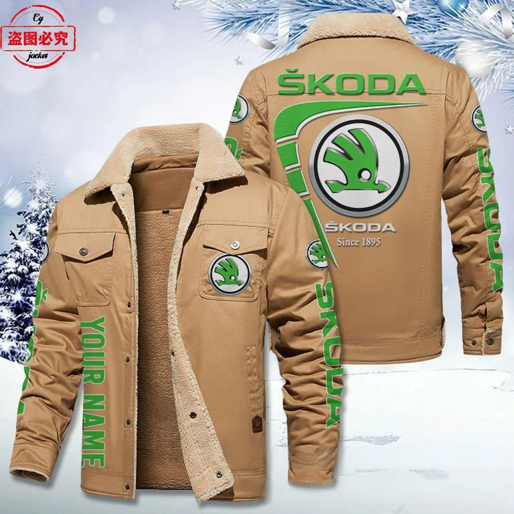 Skoda car logo racing suit men's fleece winter jacket WRS rally Skoda team uniform