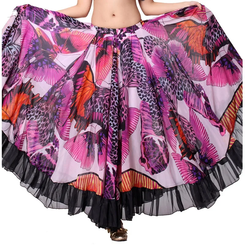 

Women Gypsy Skirt for Belly Dancing Butterfly Pattern 360 Degree Full Circle Long Belly Dance Skirts