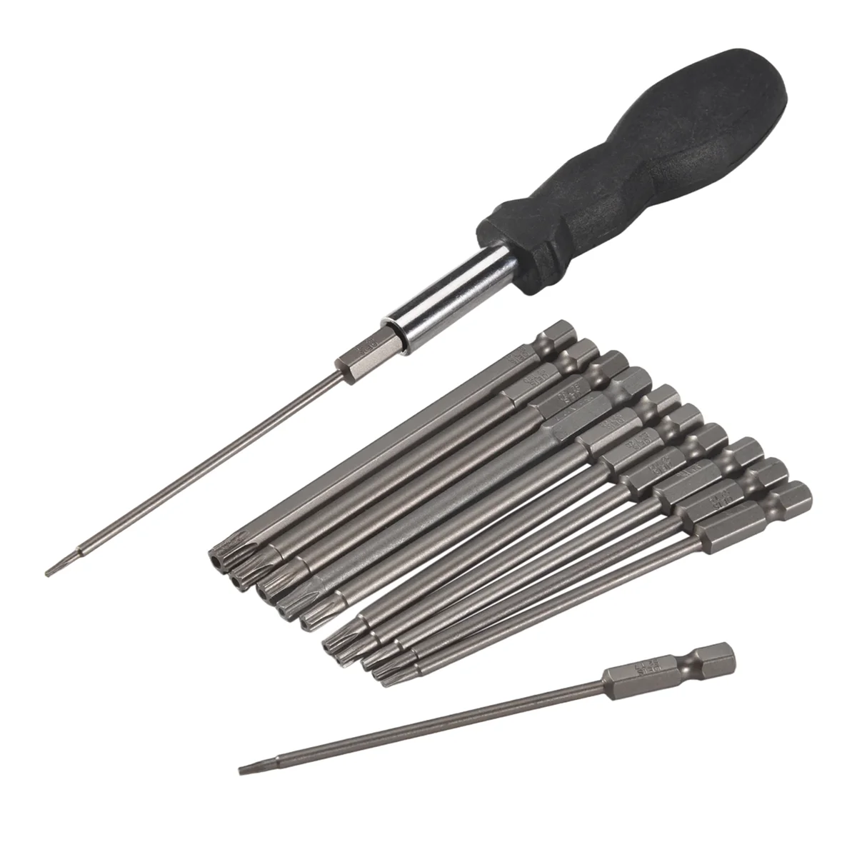 

AB51 13Pcs 100mm Torx Long Screwdriver Bits Set, Magnetic Torx Bit Set T6-T40, 1/4 Inch Hex Shank Electric Screwdriver Tools