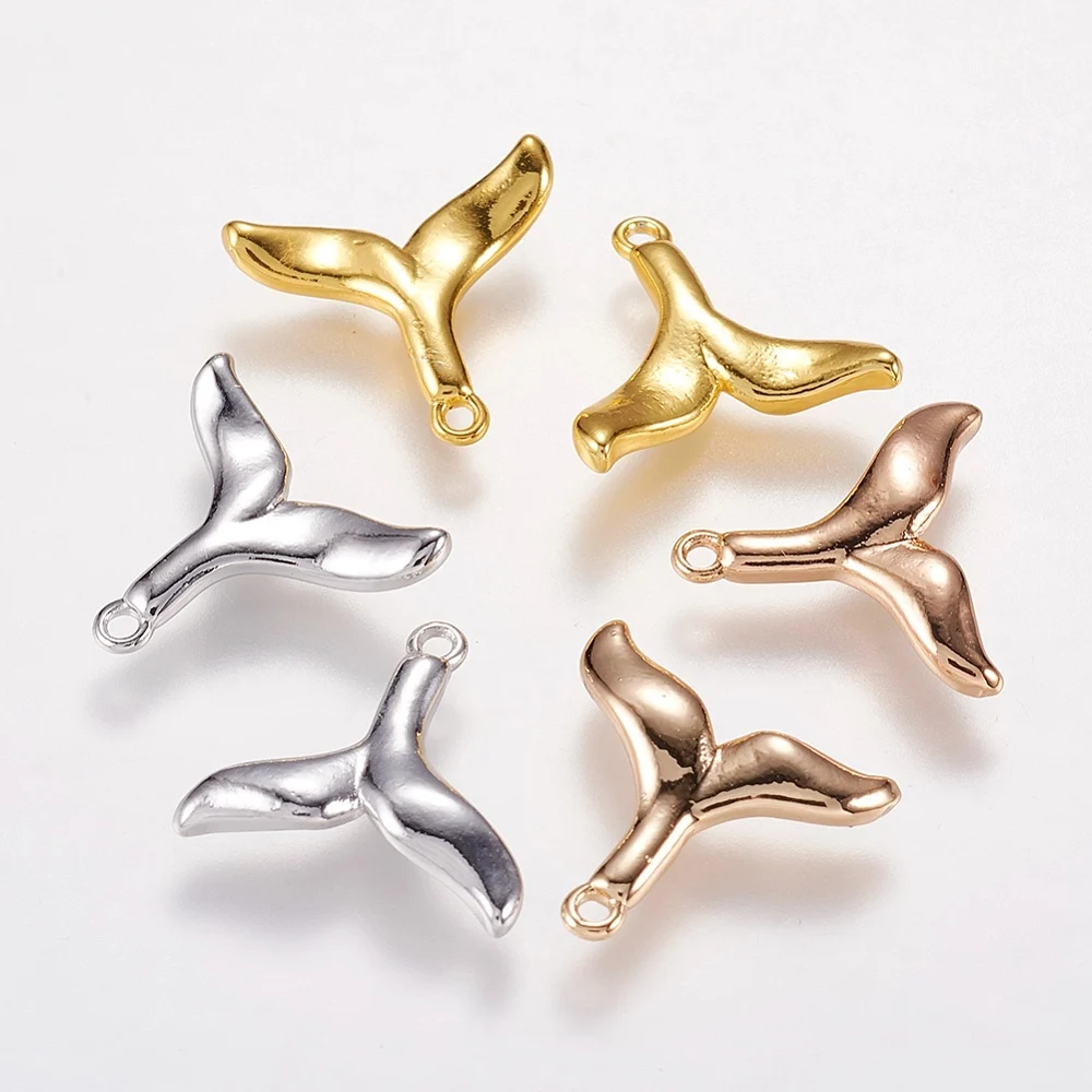 

50pcs Brass Whale Tail Shape Charms Sea Animal Pendants For Necklace Bracelet Jewelry Making DIY Crafts Accessories 13x14x2mm