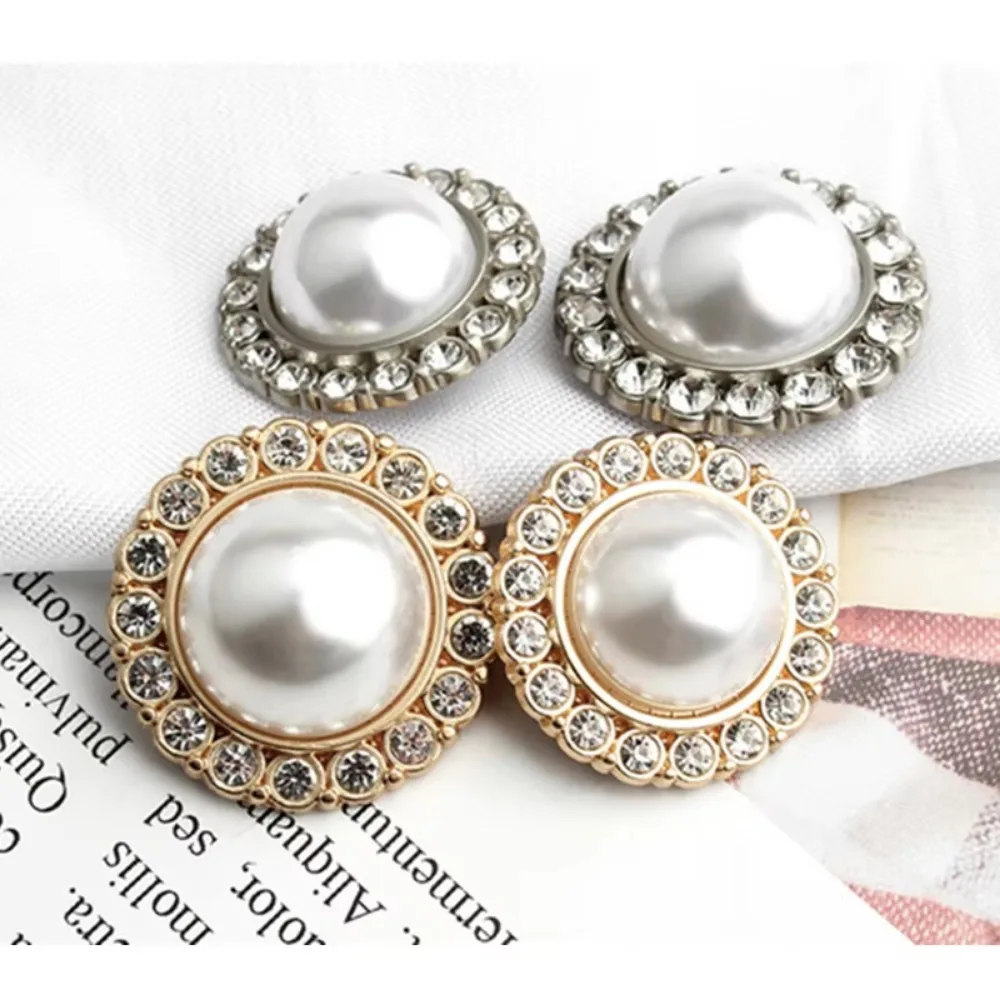 10 Pcs Set of High-grade Exquisite Rhinestone Pearl Metal Buttons Suitable for Suit Jacket Coat Dress Decorative Metal Buttons