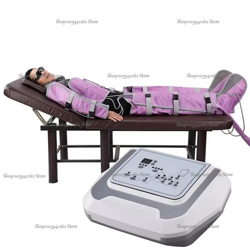 Máquina de presoterapia profesional CE, dispositivo de masaje linfático púrpura, brazos, hombros, vientre, piernas, cintura, bomba de pie de compresión de aire