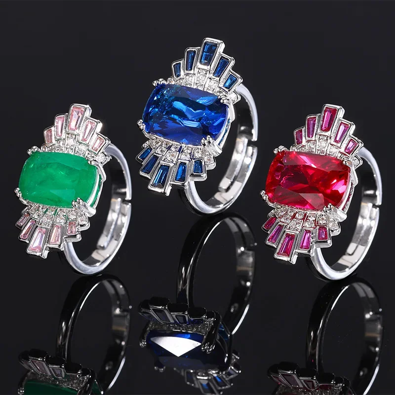 

Fashion Color Emerald Crystal Adjustable Ring Candy Women's Jewelry Proposal Wedding Party Dress Accessories Free Shipping