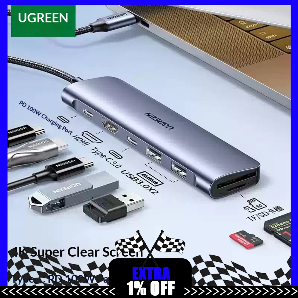 UGREEN 15214 Expansion Dock Laptop Docking Stations Type‑C High‑Speed Transmission Port, Type‑C Multi‑Device Universal Pd 100W