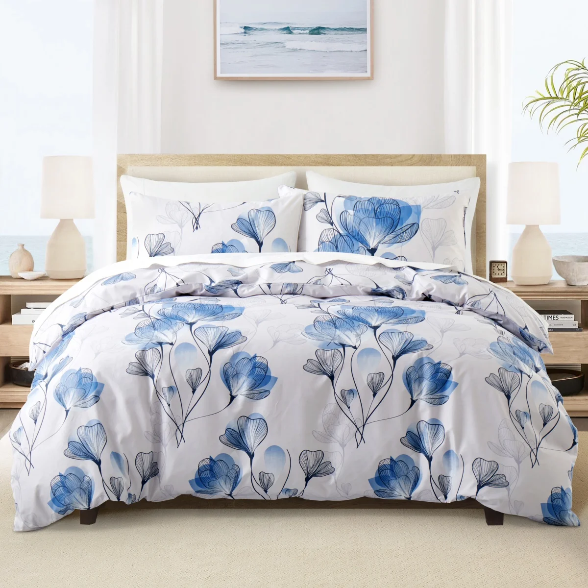 

Blue Floral Duvet Cover Twin Queen Garden Style Botanical Flower Leaves Bedding Set Farmhouse Comforter Cover For Girls Women