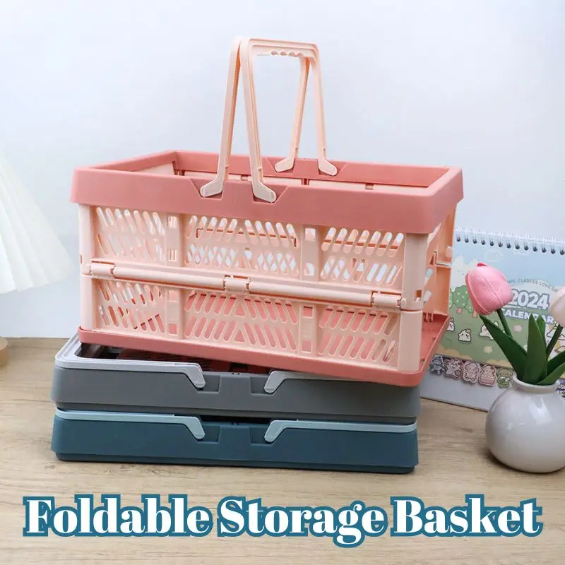 

Plastic Foldable Storage Basket With Lid Portable Folding Storage Box Organizer Student Desktop Photocard Holder Storage Basket