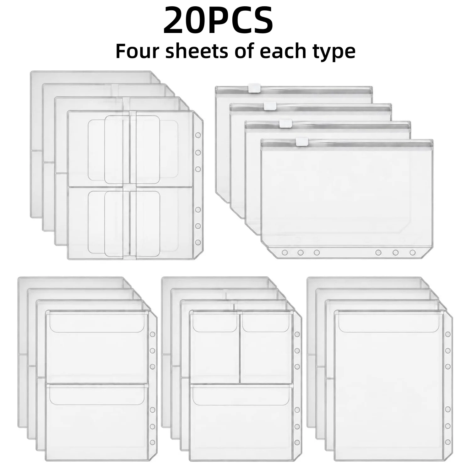 20PCS A5 Binder Inserts 6 Hole Folders for 6 Ring Binder Waterproof Durable for Planner Organzier Stickers Cards Photos Bills