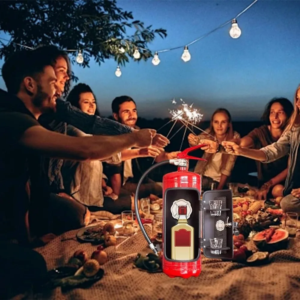 New Portable Liquor Cabinet Metal Red/Black Bottle Holder Fire Extinguisher Storage System Bar