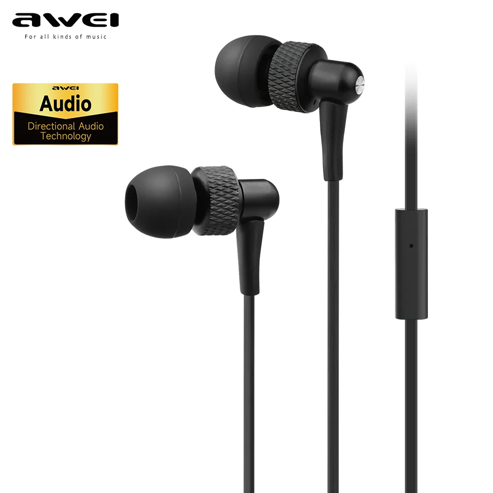 

Awei In-Ear Stereo Headphones 3.5mm Wired Sport Gaming Earphones with Microphone In-line Control Headset for Smart Phone