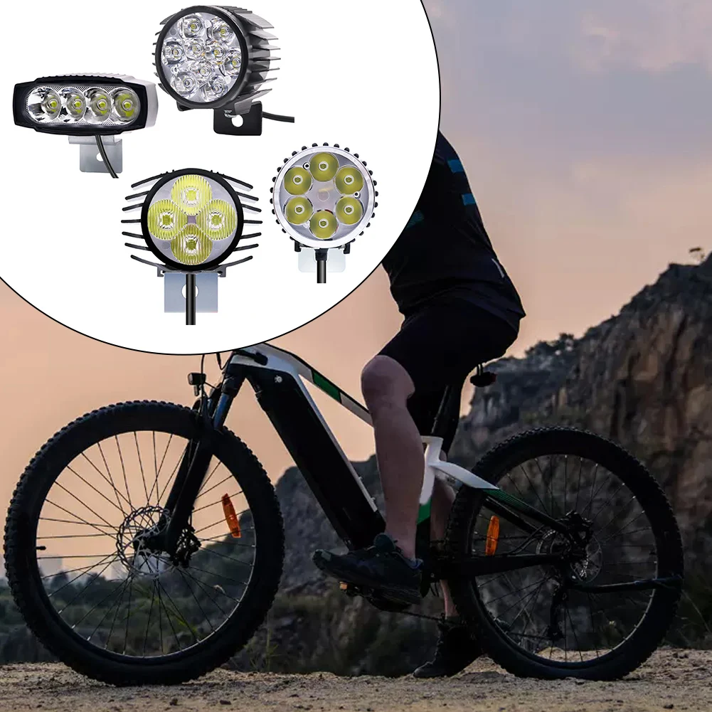 48V E-Bike Horn- Light Electric Bicycle 4 /9LED Headlight 12W Waterproof 2 In 1 Horn- And Light Switch Bicycle Flashlight