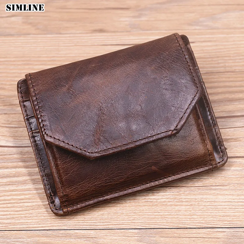 Genuine Leather Wallet For Men Male Original Cowhide Vintage Short Men\'s Wallets Purse With Card Holder ID Window Coin Pocket