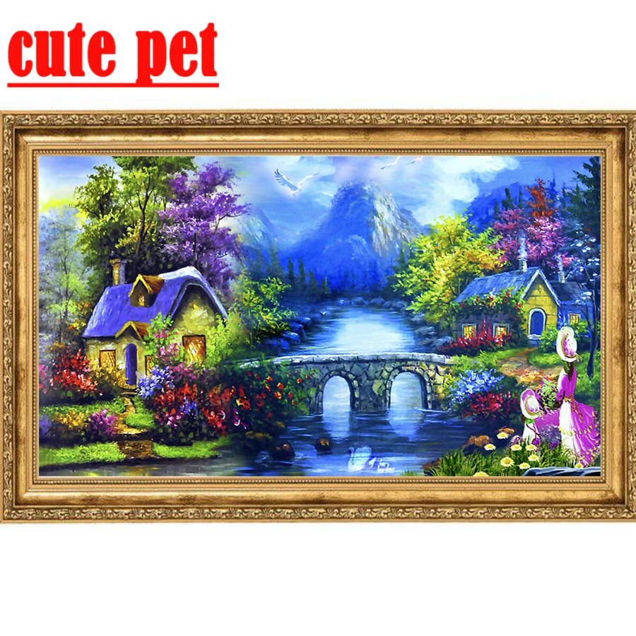 cute pet rural scenery Full Diamond Embroidery Mosaic Pattern Diy Diamond Painting Cross Stitch Needlework Square round Diamond