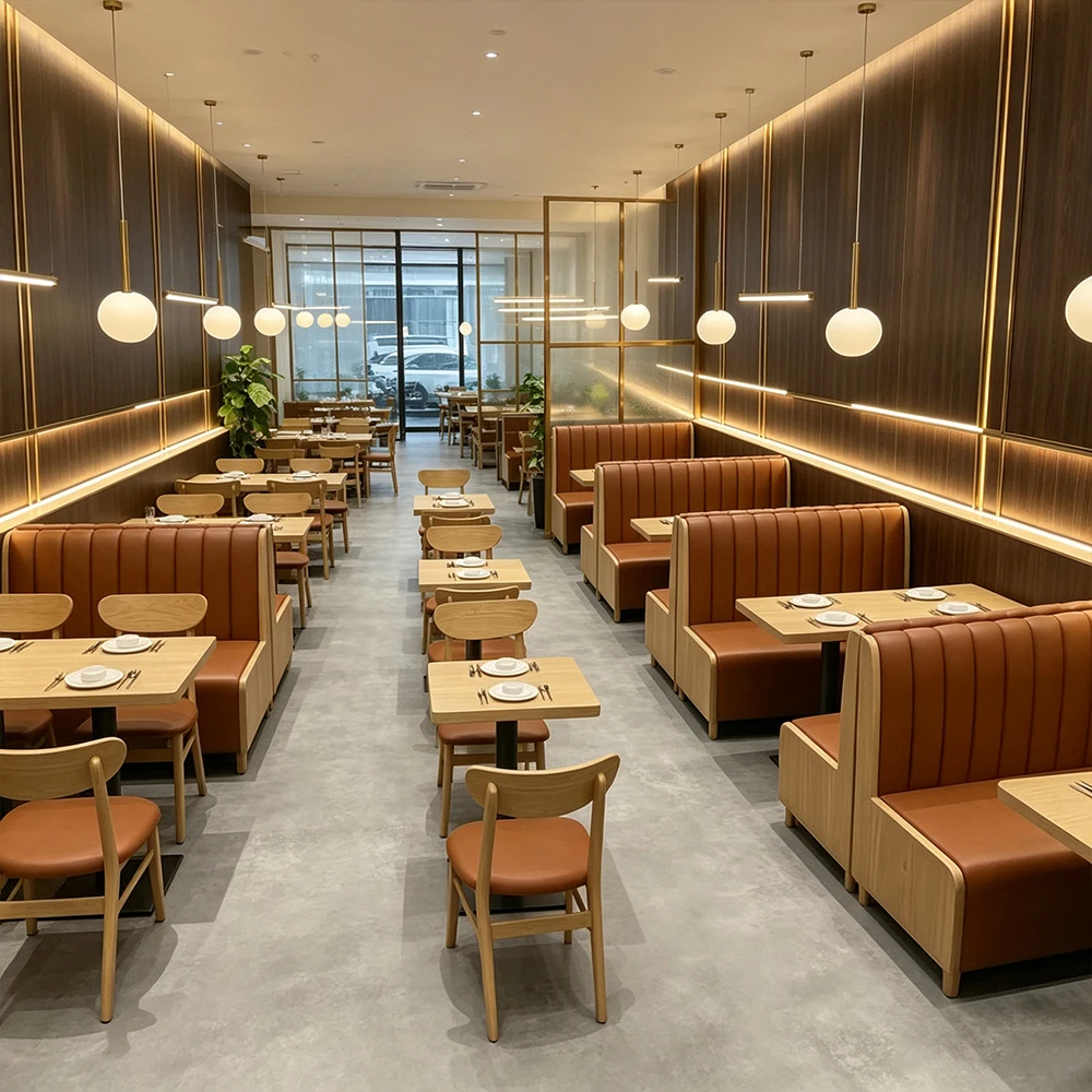 & Custom PU Leather High Back Restaurant Booth Seating Commercial Banquette Sofa Wood Frame Dining Table Set Hotel Cafe Diners
