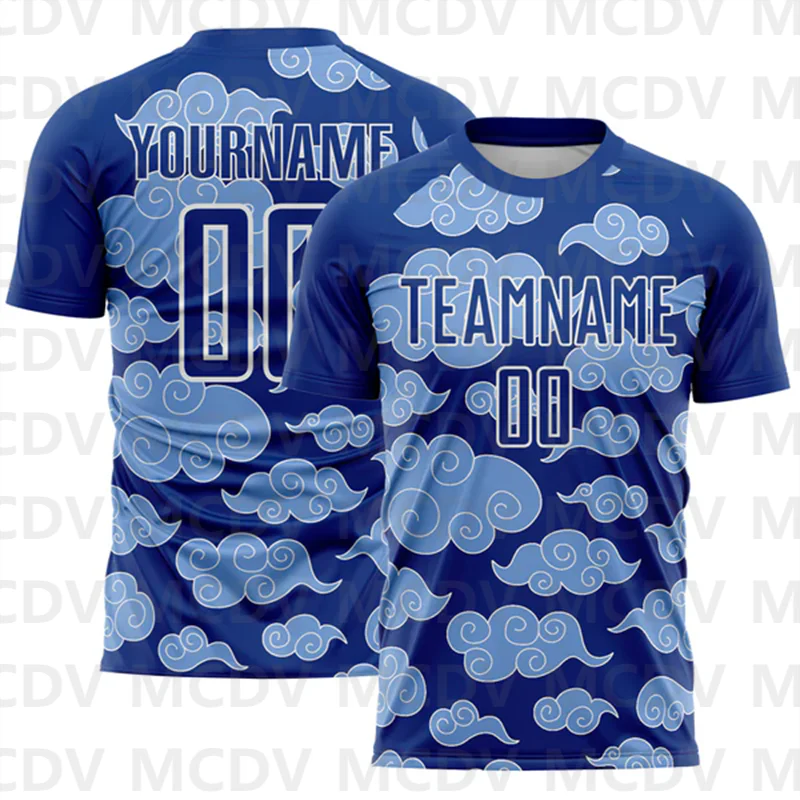 Custom Royal White Geometric Shapes Sublimation Soccer Uniform Jersey Personlized Team name you name number T-Shirts