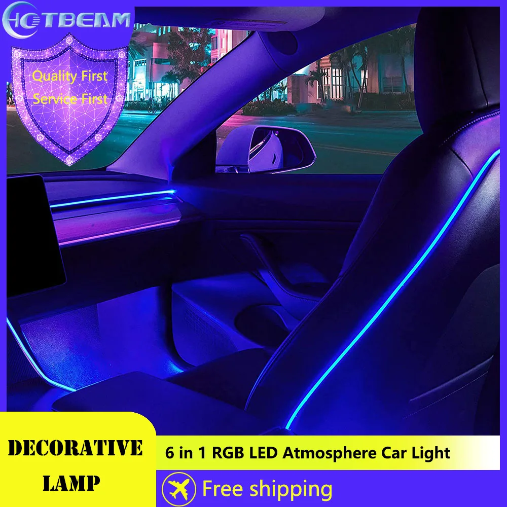 

6/8M LED Atmosphere Car Light Interior 64 RGB Car Interior Acrylic Light Guide Fiber Optic Car Decoration Atmosphere Light 6 in1