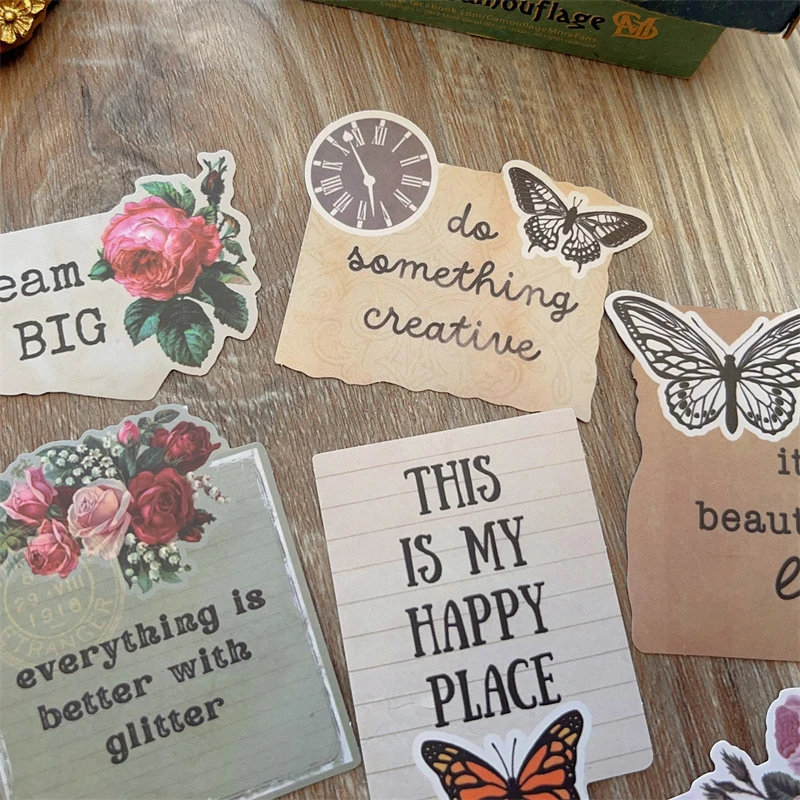 20 قطعة عتيقة الأزهار الإنجليزية عبارة ملصق غير المرغوب فيه مجلة الكولاج الجمالية فراشة كلمة إيجابية ملصق سكرابوكينغ المواد #2