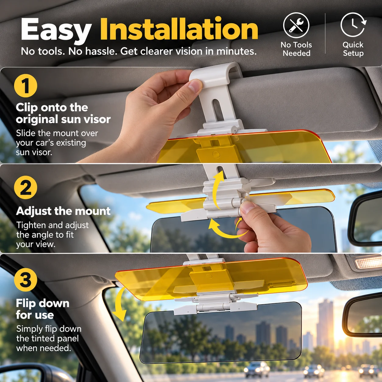 2-in-1 Car Sun Visor, Polarized Anti-Glare Windshield Visor, Adjustable Day/Night - for BMW 3 Series 5 Series X3 X5 2012-2025