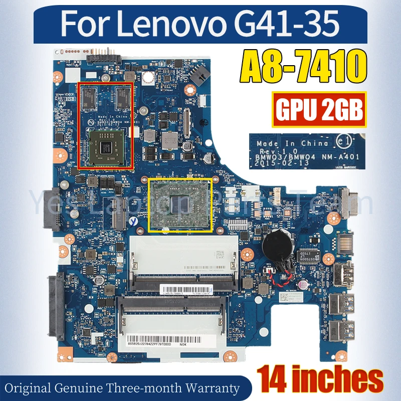 NM-A401 For Lenovo G41-35 Laptop Mainboard A8-7410 GPU 2GB 14 inches 5B20J22830ZZ 5B20J22830ZZ 100％ Tested Notebook Motherboard