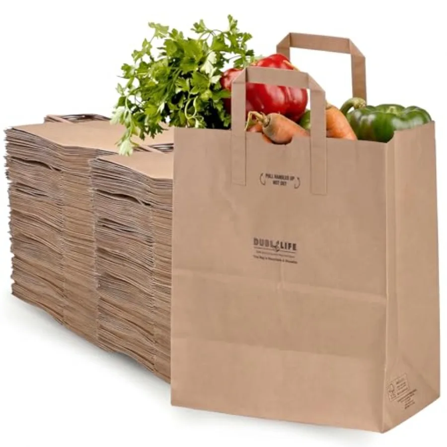 

70# Heavy Duty Paper Grocery Bags with Handles 00, Brown Large Shopping Bags with Handles, 12 x 7 x 14 Inch Paper Sacks for Rec