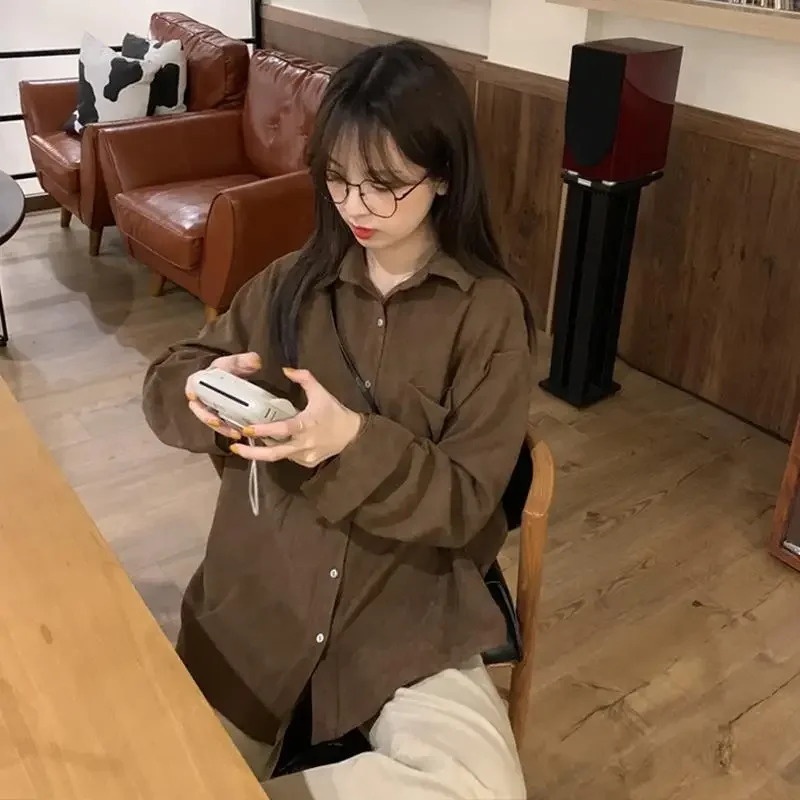 

Shirts Women Solid Pocket Girls Top Harajuku Loose Simple All-match Spring Shirt Coat New Chic Ulzzang Daily Fashion Lady Casual