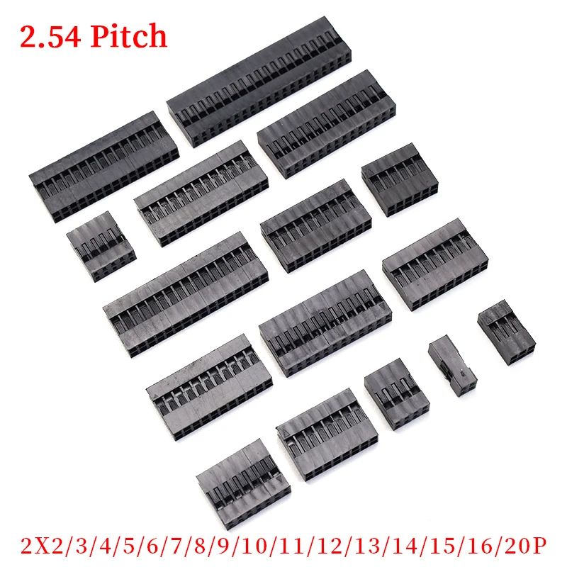 20pcs 2.54mm Dupont Connector Shell Plug Jumper Wire Cable Pin Header  2x 2/3/4/5/6/7/8/9/10/13/15/16/20Pin