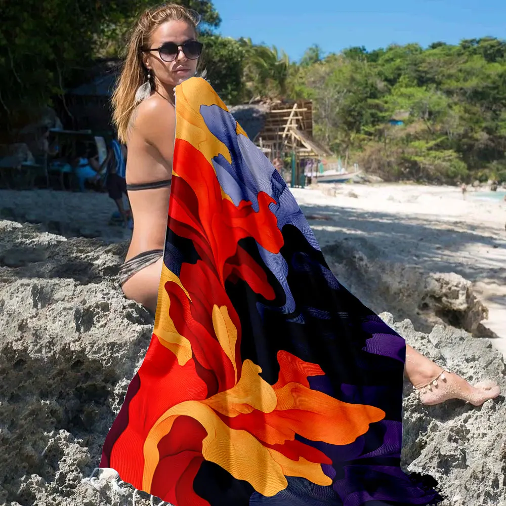 colorful abstract floral line art Quick Drying Microfiber Beach Towel Lightweight for Swimming Camping Yoga - Bath Towel