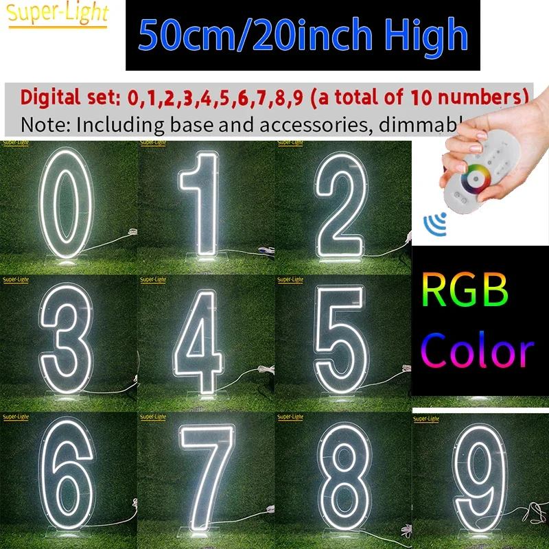 

70cm Set Number 0-9 Neon Signs Wall Decor LED Light Up Signs for BedroomWedding Decor First Birthday PartyNumbers Lamp Kids Gift