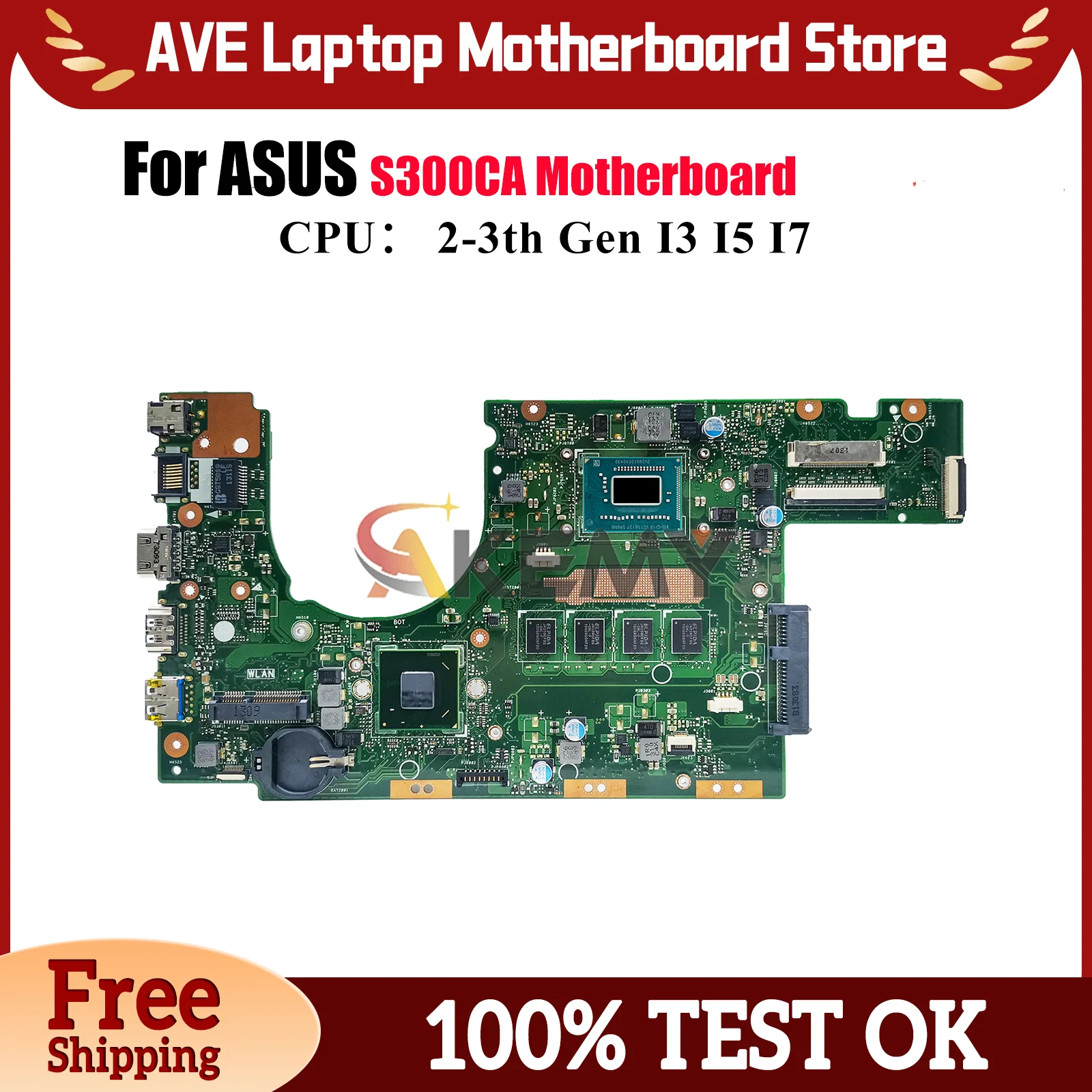 

S300CA Laptop Motherboard For ASUS S300CA S300C Notebook Mainboard With I3 I5 I7 CPU 100% tests OK fast shipping High quality