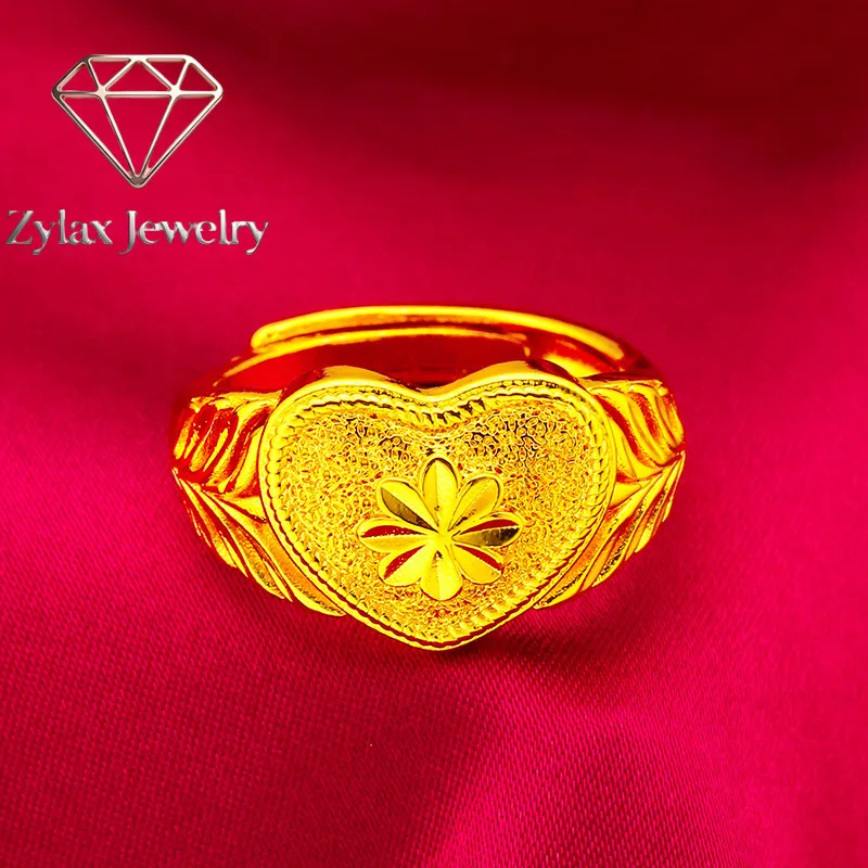 

Zylax Jewelry Heart Open Ring Women's 24K Gold AU999 - Oxidation-resistant pure gold, secure heart structure for long-lasting sh