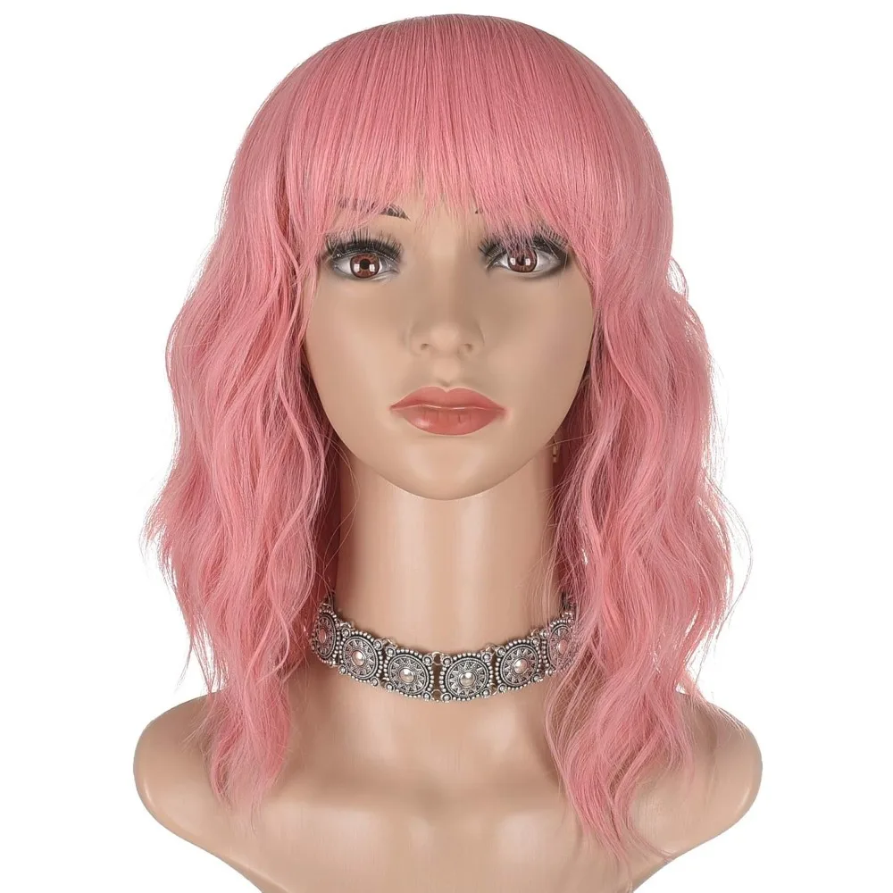 شعر مستعار قصير مموج أسود من Morvally مع غرة للنساء، شعر مستعار صناعي طبيعي مموج بطول 40.64 سم #3