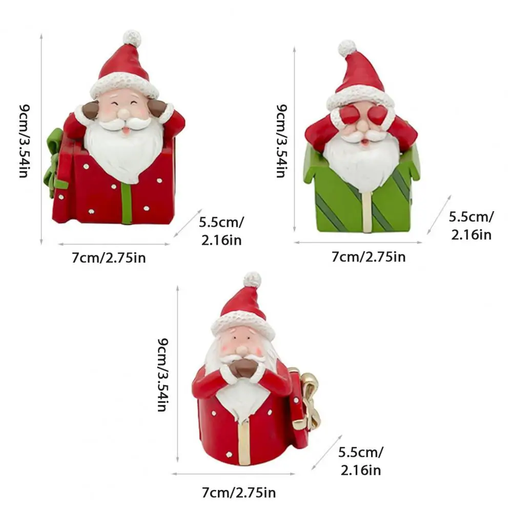 Resin Christmas Decoration Holiday Desktop Decor 3 Pcs Mini Santa Claus Statues See Hear Speak No Evil Resin Figurines Christmas
