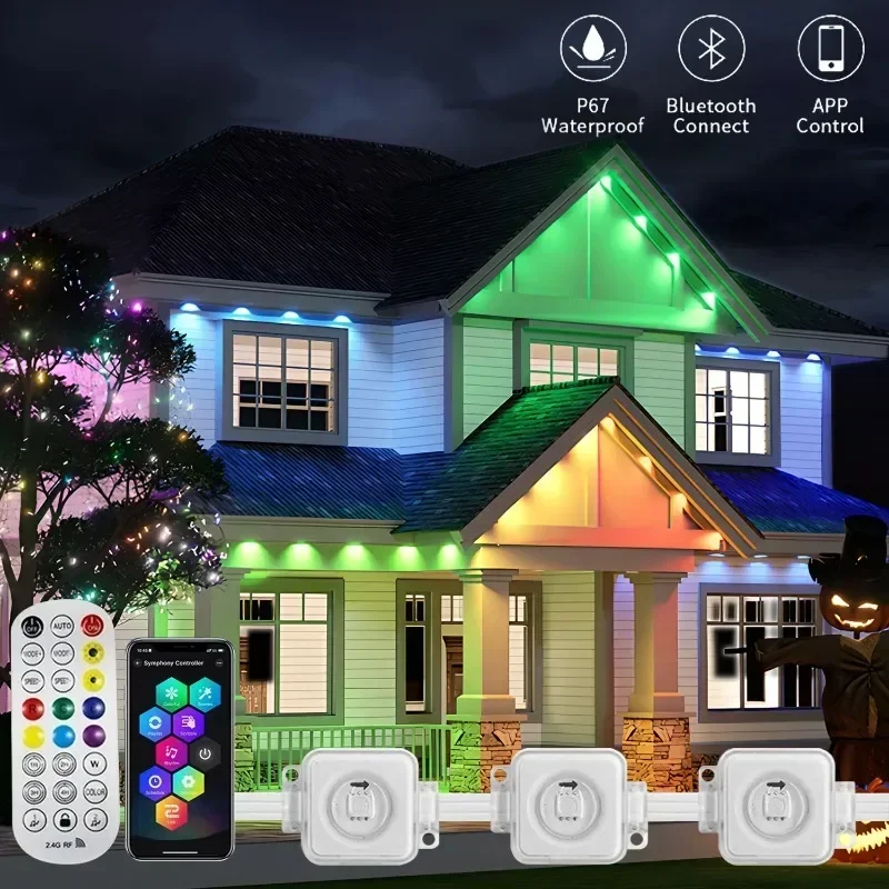 

MIMIRGB LED Permanent Outdoor Eave Light IP67 Smart RGB Outdoor Light with 75 Color Modes Bluetooth APP with 72 LED Eave Light