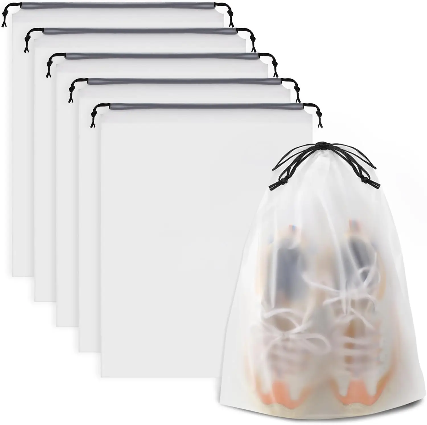 

Waterproof Travel Shoe Bags, 5-Pack Clear Drawstring Storage for Men and Women, 15.7x11.8 Inches