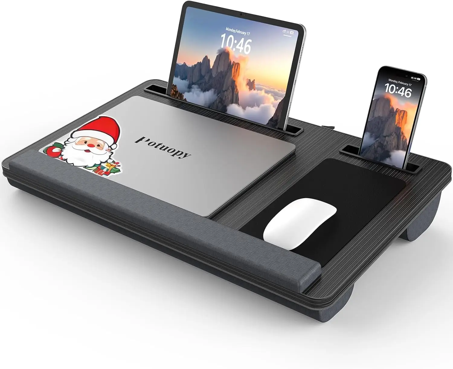 

Portable Laptop Tray with Wrist Rest, Mouse Pad, and Tablet Slots for Bed Use - Black