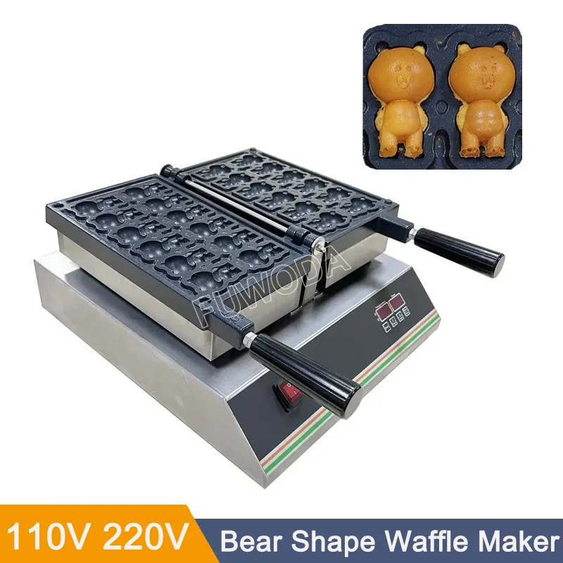 2400W Commercial 12 Pieces 3D Little Bear Shape Cartoon Waffle Maker Non Stick Bear Shape Waffle Baking Machine for Snack Shop