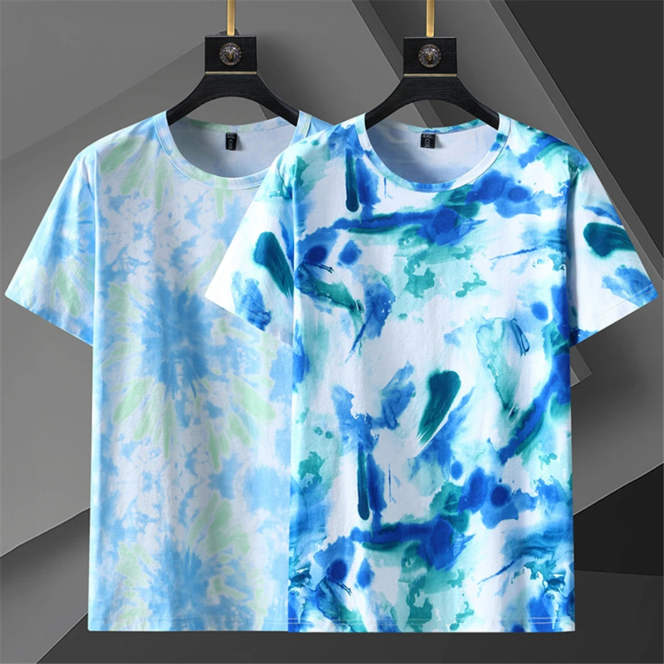 Tie Dyed T-shirt Men Summer Cool T Shirts Plus Size 10XL Fashion Casual Short Sleeve Tshirt Summer Tie-dye Tops Tees Male