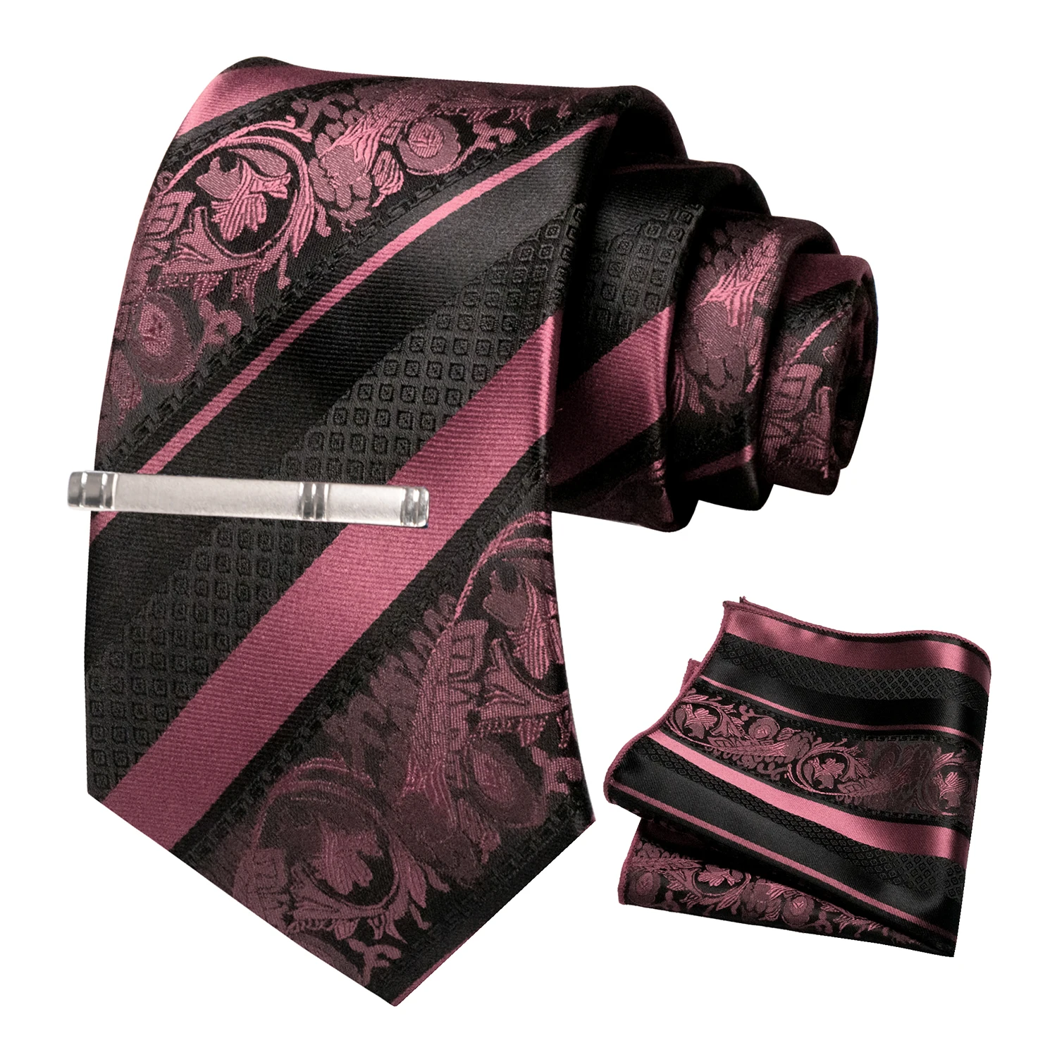 Klassische Herren-Krawatte mit Blumenmuster, 8 cm, Seidenkrawatten-Set, Einstecktuch, Krawattenklammer, Business-Anzubehör, Bräutigam-Hochzeitskrawatte – Detail 28