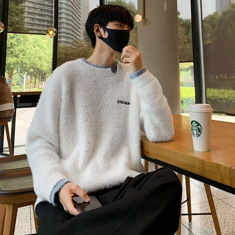 

Белая вязаная норковая мужская верхняя одежда, свитера для пар Lazy Sle, осень-зима, модный универсальный молодежный энергетический весенний кардиган