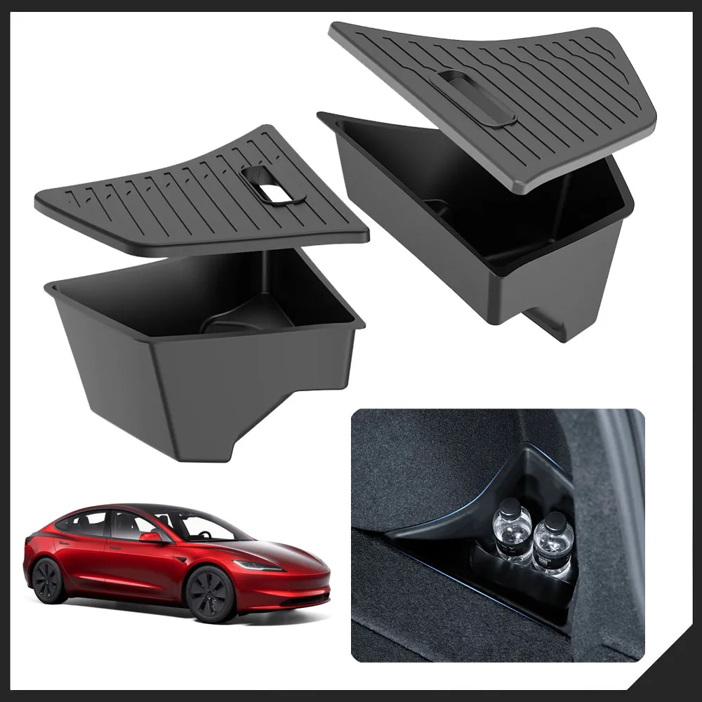 

For 2024 2025 2026 Tesla Model 3 Rear Trunk Side Storage Box with Cover Tail Boot Organizer Partition Decoration Car Accessories