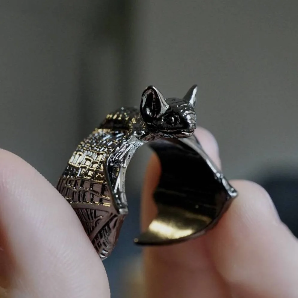 Retro dunklen Fledermaus Ring für Männer Silber Farbe 3 Farben Straße Punk Gothic verstellbaren Ring handgemachten Schmuck Biker Zubehör Mann Geschenk