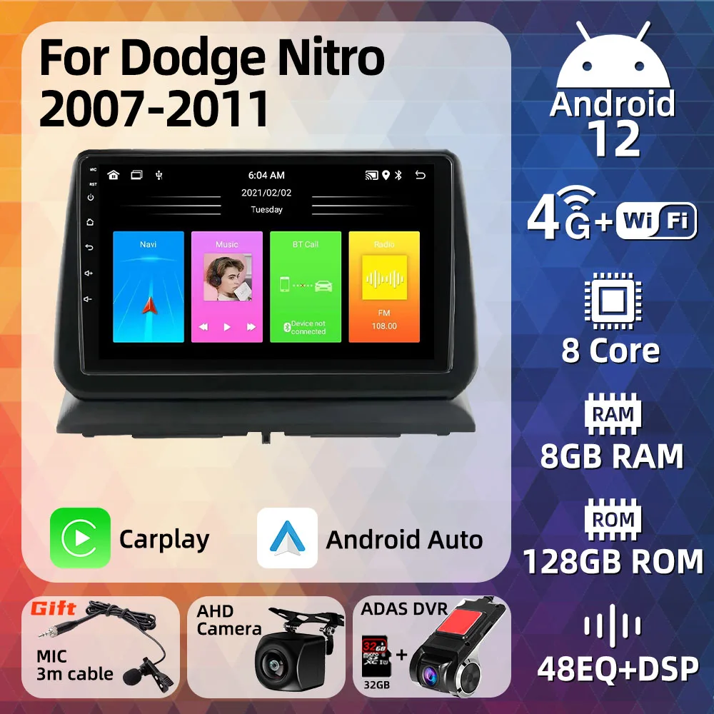 2 Din Android Car Radio for Dodge Nitro 2007 - 2011 Stereo Carplay Car Multimedia Player GPS Navigation Autoradio Head Unit Auto