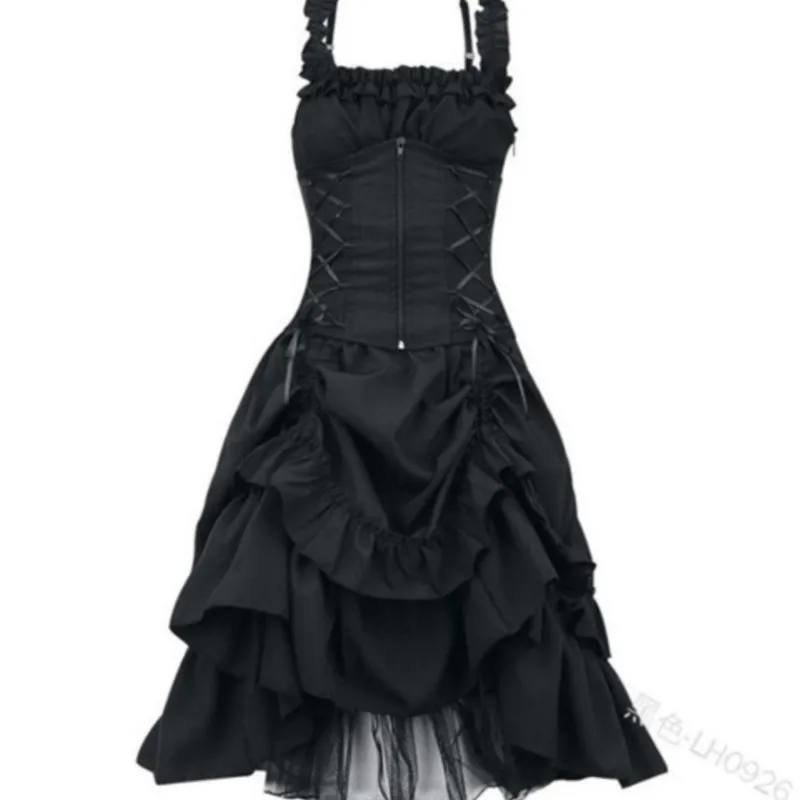 

Gothic slimming irregular design strap waistband top skirt