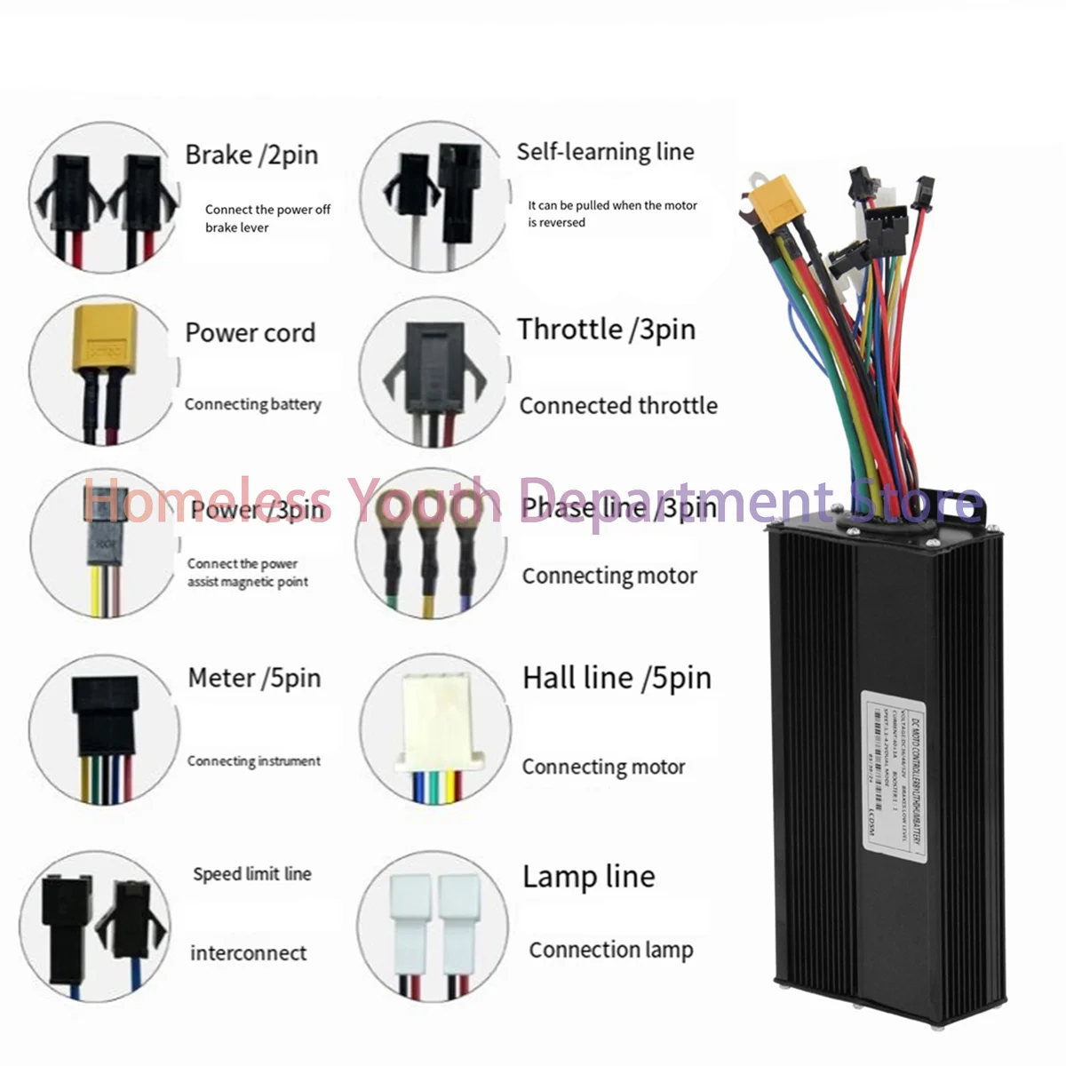 ABQR 36/48V/52V E-Bike 40A 1500/2000W Three Mode Sine Wave Brushless Controller for Electric Bicycle Tricycle Ebike E-Scooter