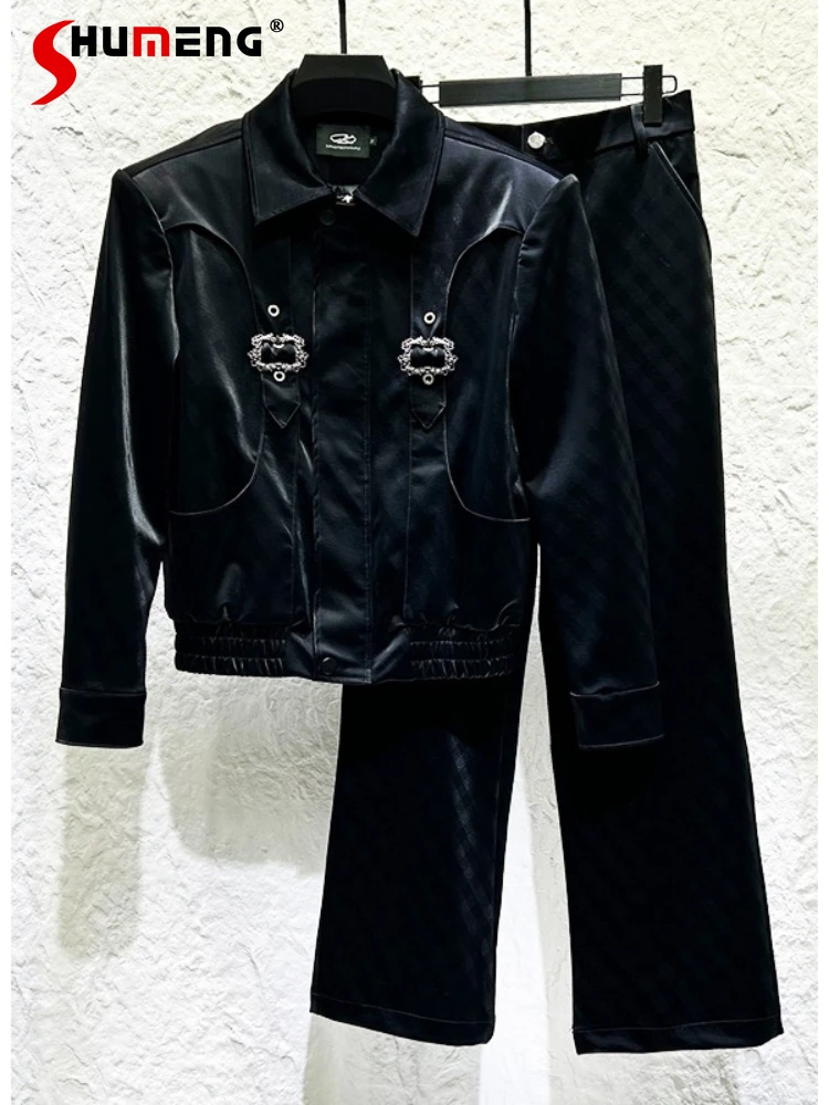 

Мужская куртка из искусственной кожи на осень-зиму 2021, новый индивидуальный металлический дизайн, мужские модные куртки из искусственной кожи, комплекты кожаных брюк